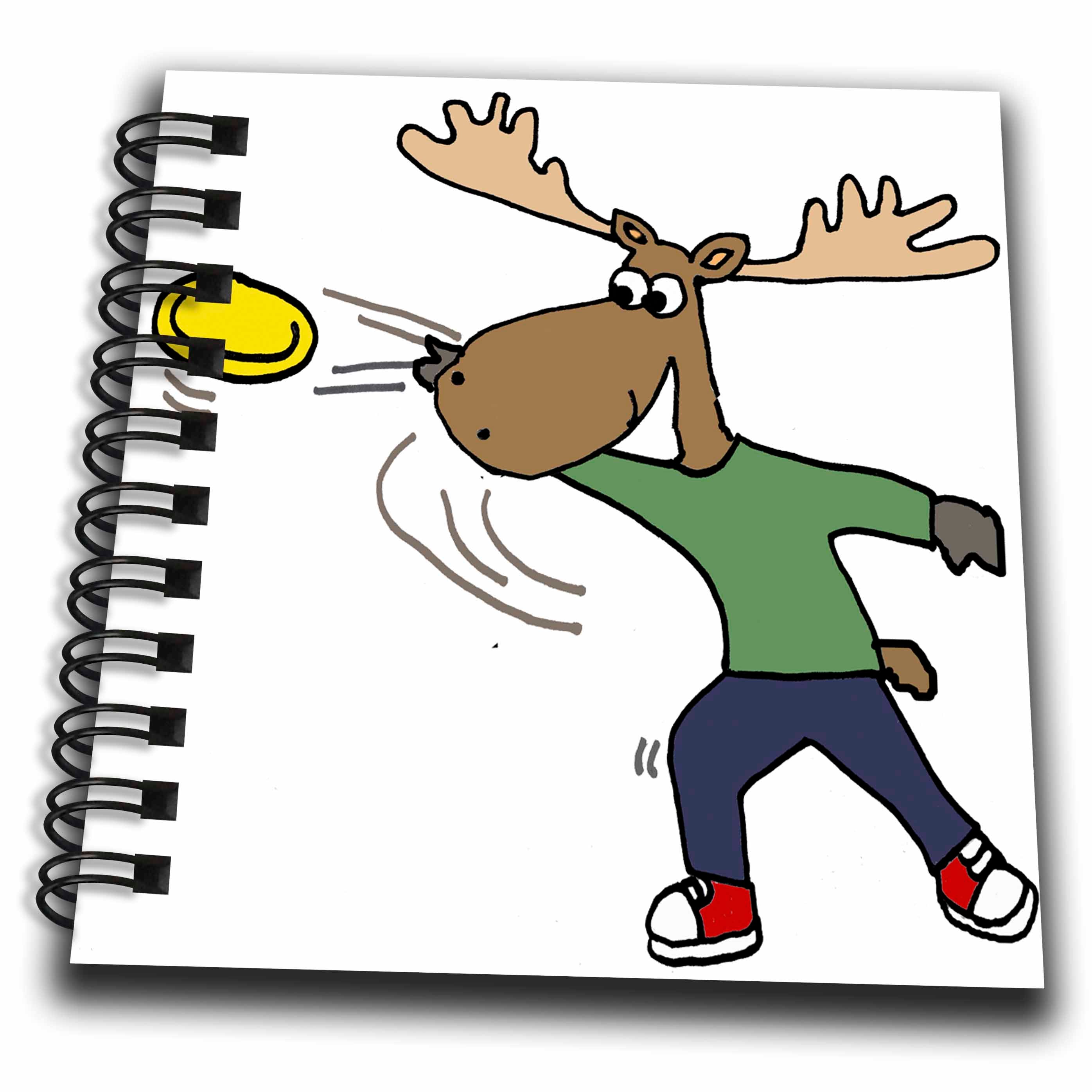 3dRose All Smiles Art Sports and Hobbies - Funny Cool Moose Throwing Frisbee Cartoon - Drawing Book