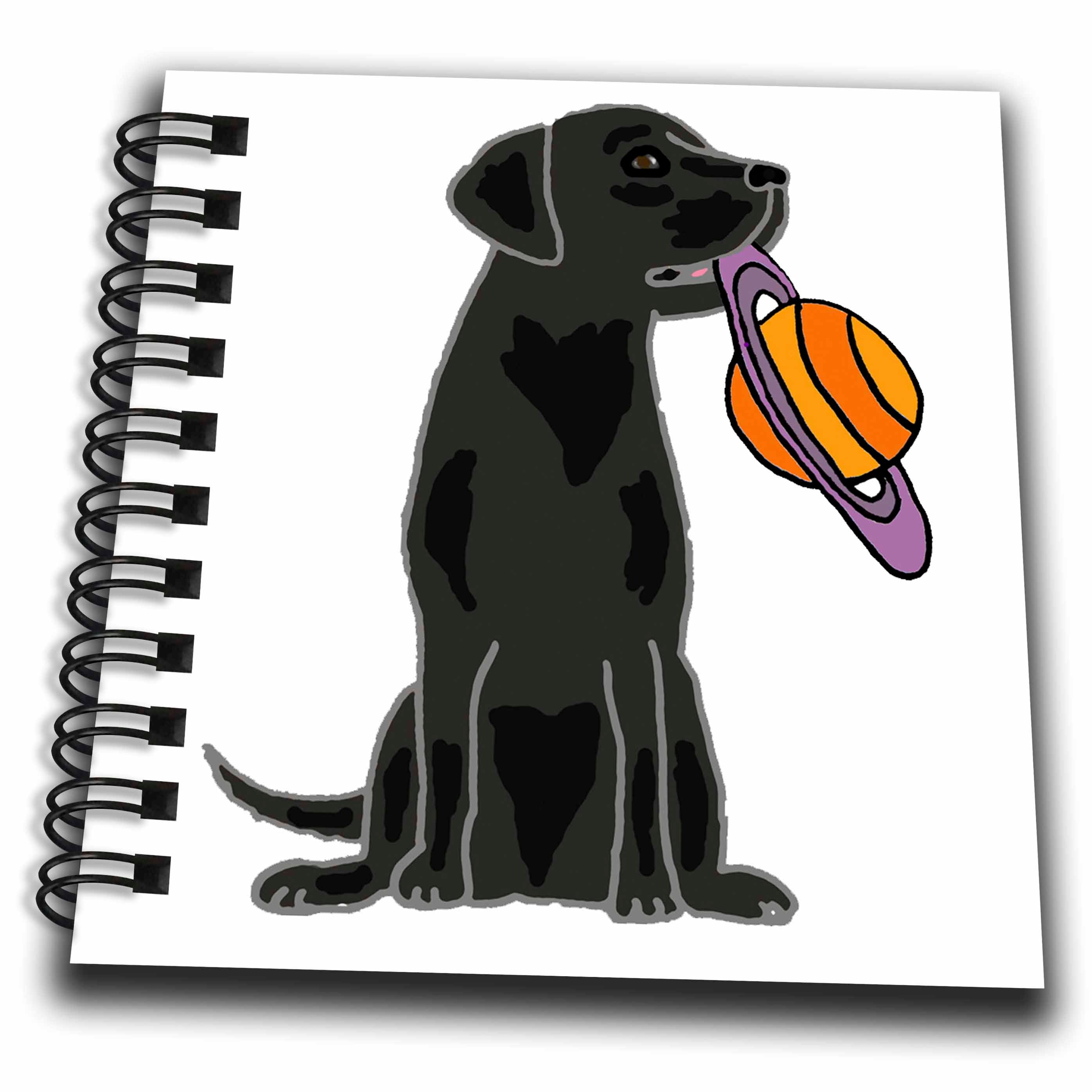 3dRose Funny Black Labrador Retriever Dog with Saturn Planet as Frisbee - Drawing Books (db_342272)