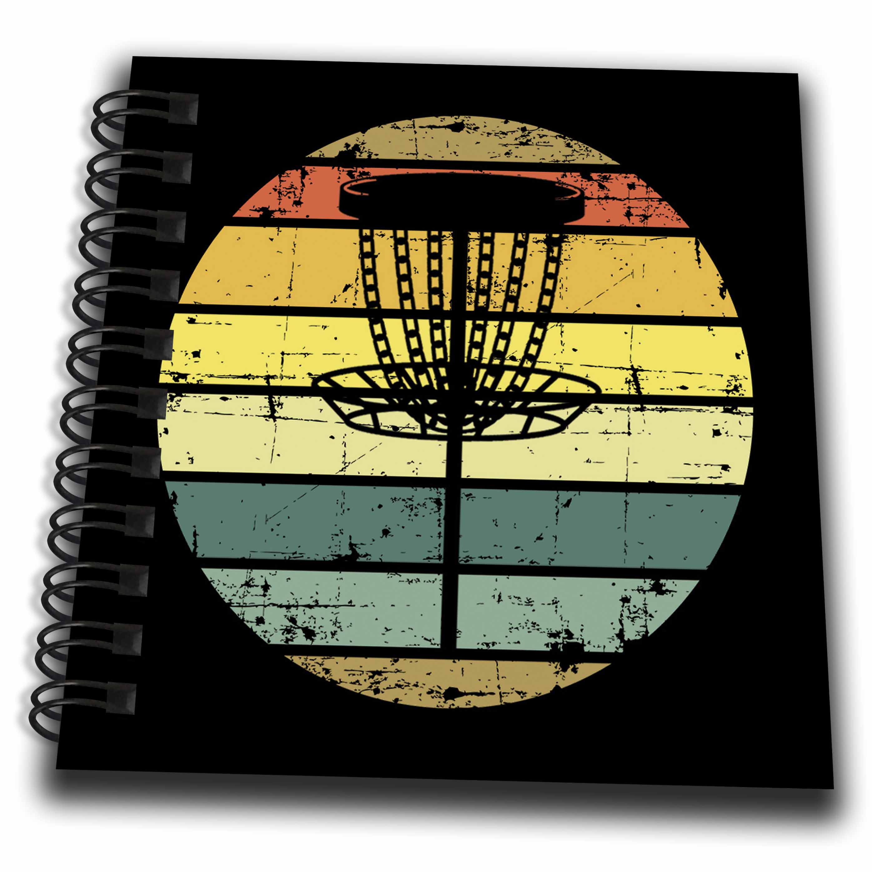 3dRose Black disc Golf Basket Over Retro Striped Circle on Black... - Drawing Books (db-382280)