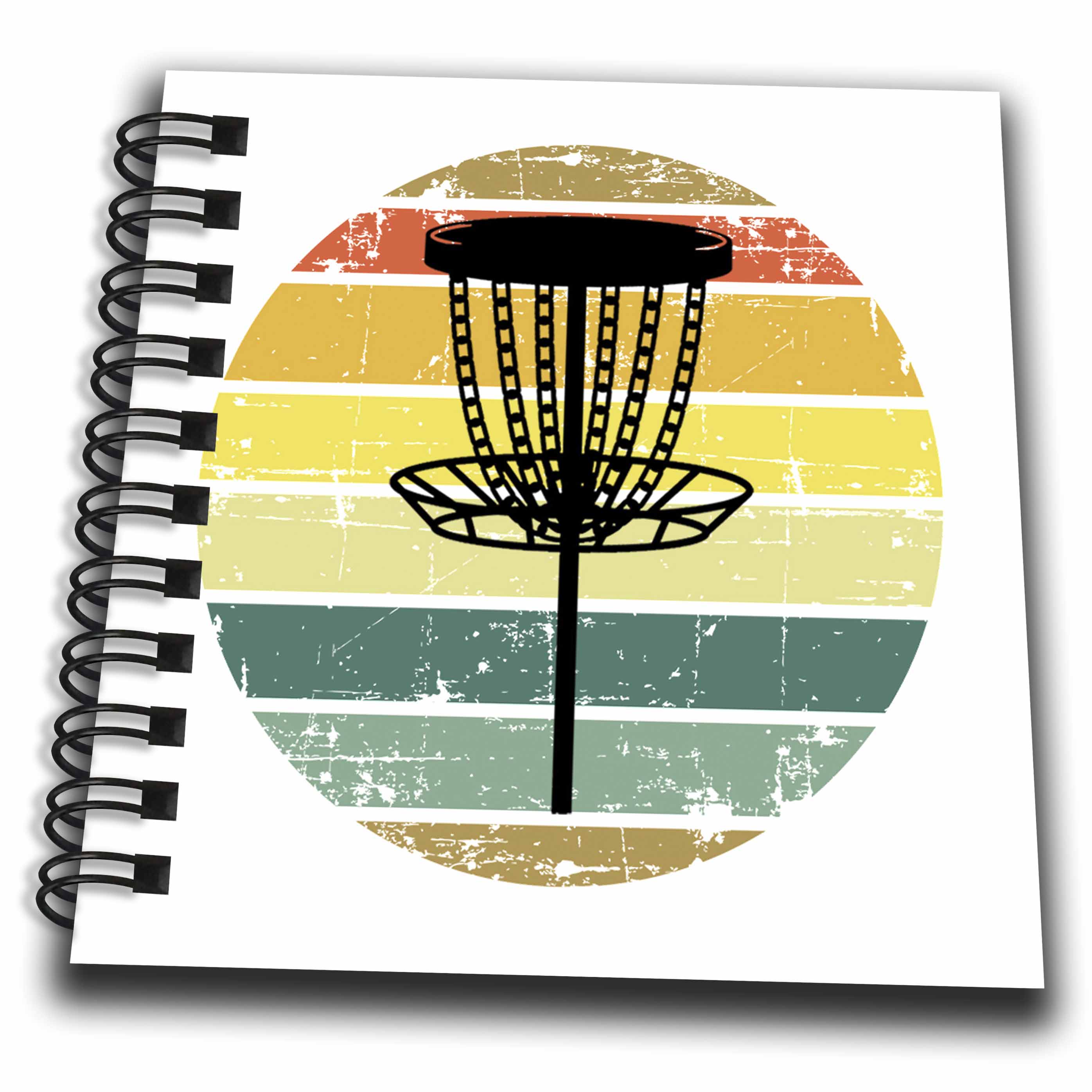 3dRose Black disc Golf Basket Over Retro Striped Circle on White... - Drawing Books (db-382281)