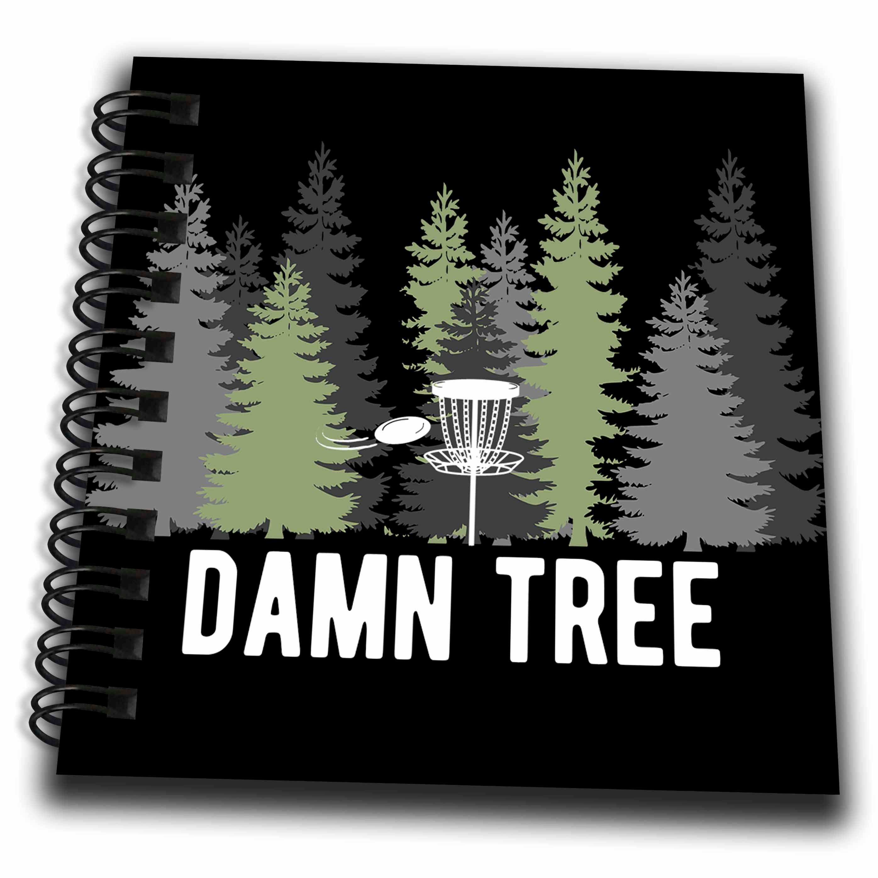 3dRose Damn Tree with disc Golf Basket in a Row of Pines on Black... - Drawing Books (db-382299)