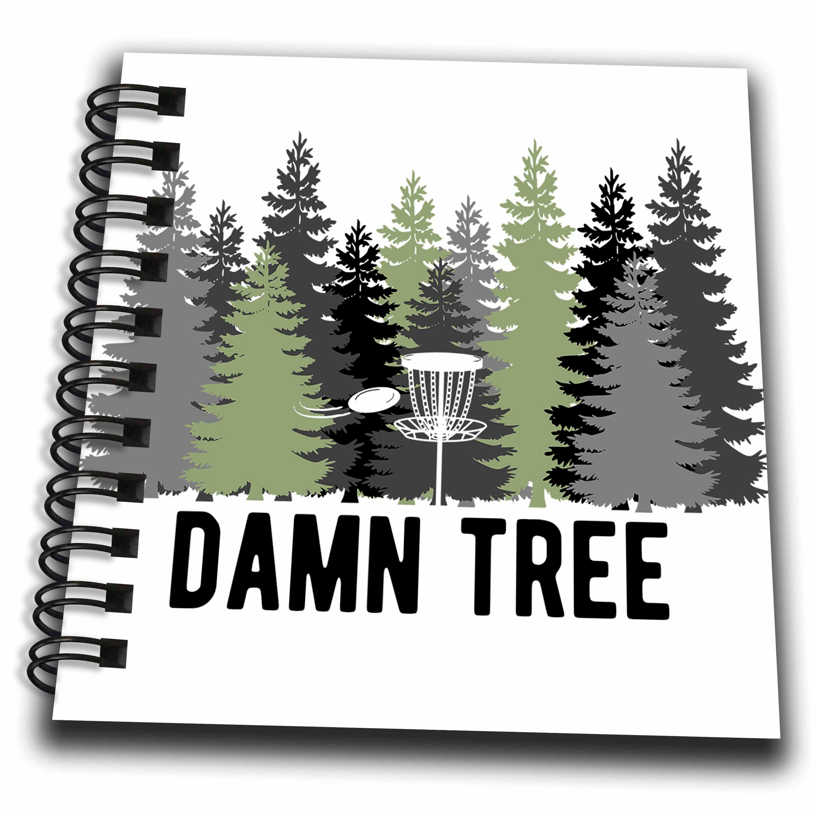 3dRose Damn Tree with disc Golf Basket in a Row of Pines on White... - Drawing Books (db-382300)