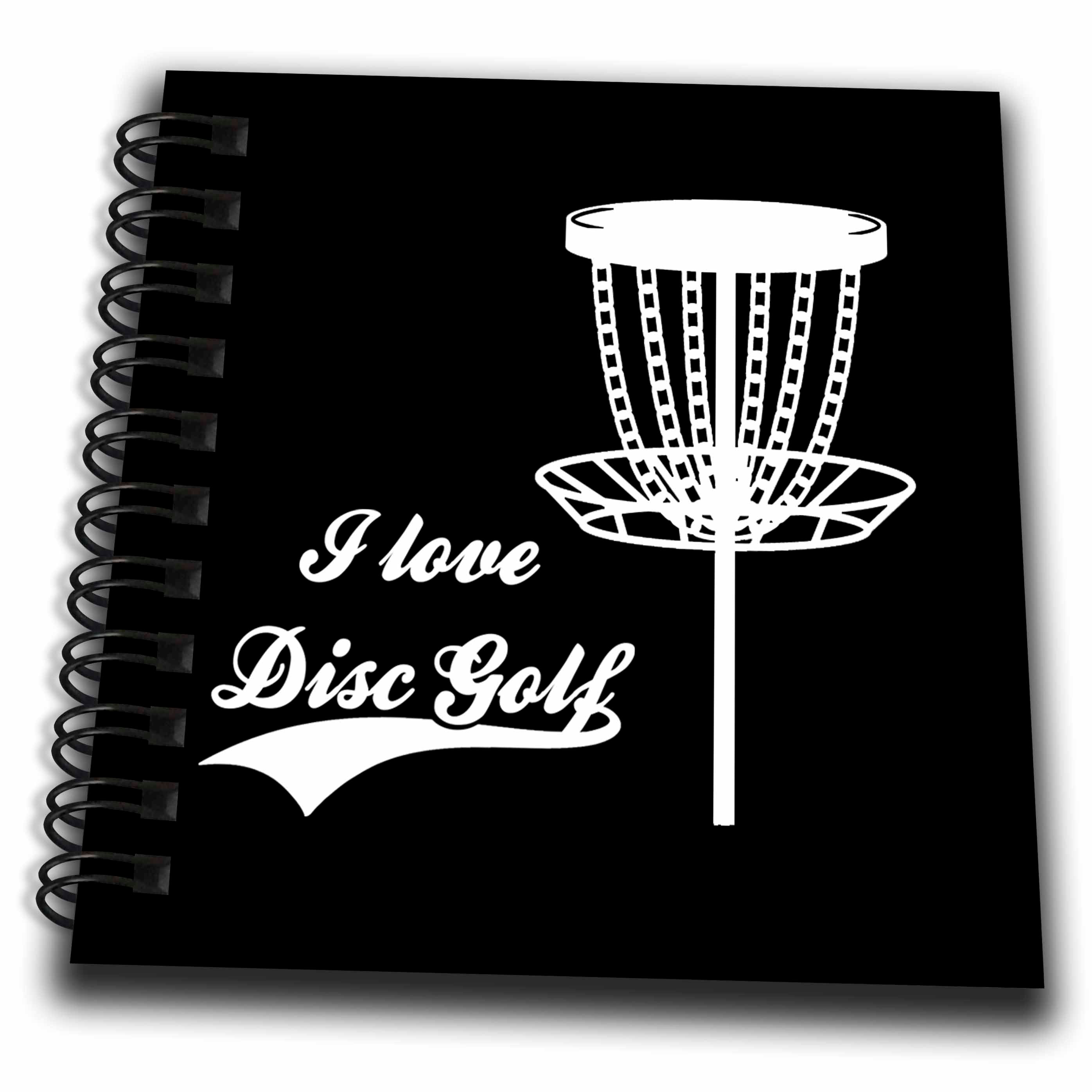 3dRose I Love Disc Golf with disc Golf Basket. White on Black... - Drawing Books (db-382305)