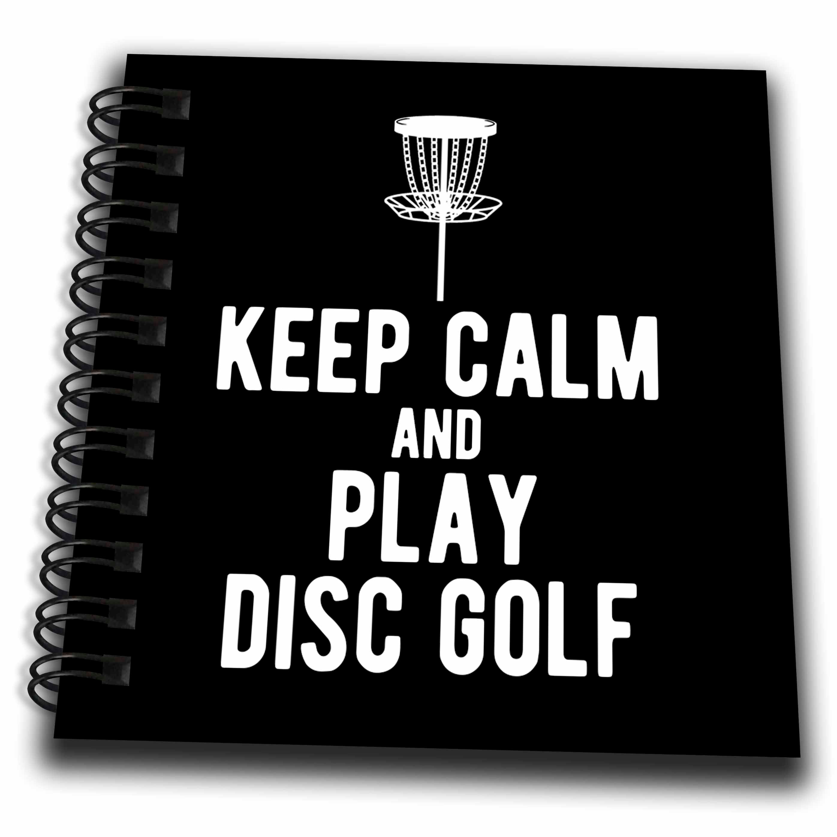 3dRose Keep Calm and Play Disc Golf with disc Golf Basket on Black... - Drawing Books (db-382307)