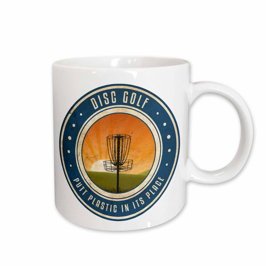3dRose Putt Plastic In Its Place #11 - silhouette of frisbee disc golf basket as... - Mugs (mug_39411)