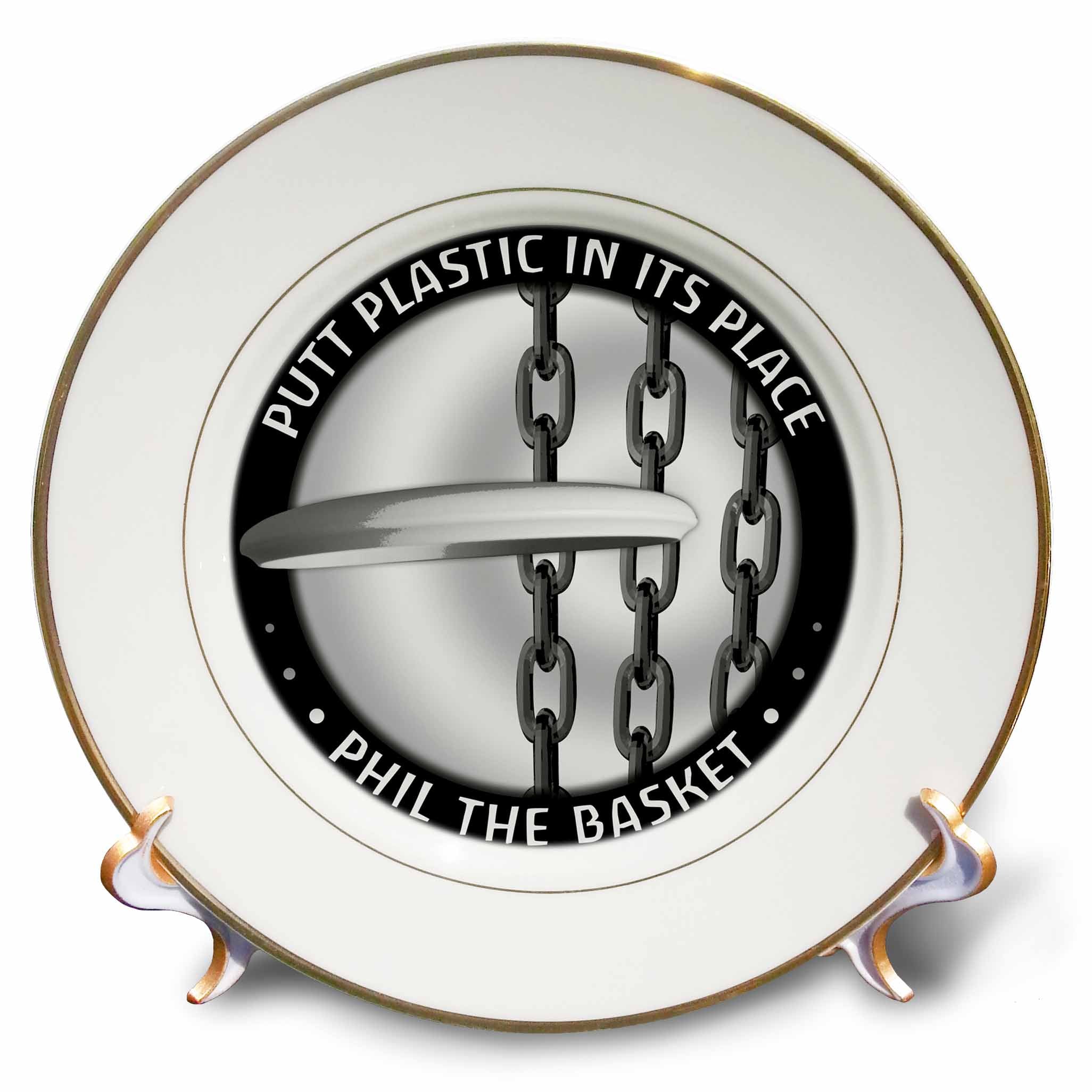 3dRose Perkins Designs Disc Golf - Phil The Basket 2 Frisbee disc Golf Putter Thrown into The Chains of a Basket - Plates (cp_18150)