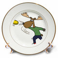 3dRose All Smiles Art Sports and Hobbies - Funny Cool Moose Throwing Frisbee Cartoon - Plates