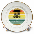 3dRose Black disc Golf Basket Over Retro Striped Circle on White Background. - Plates (cp-382281)