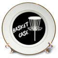 3dRose Basket case Written Near a White disc Golf Basket on Black Background. - Plates (cp-382282)