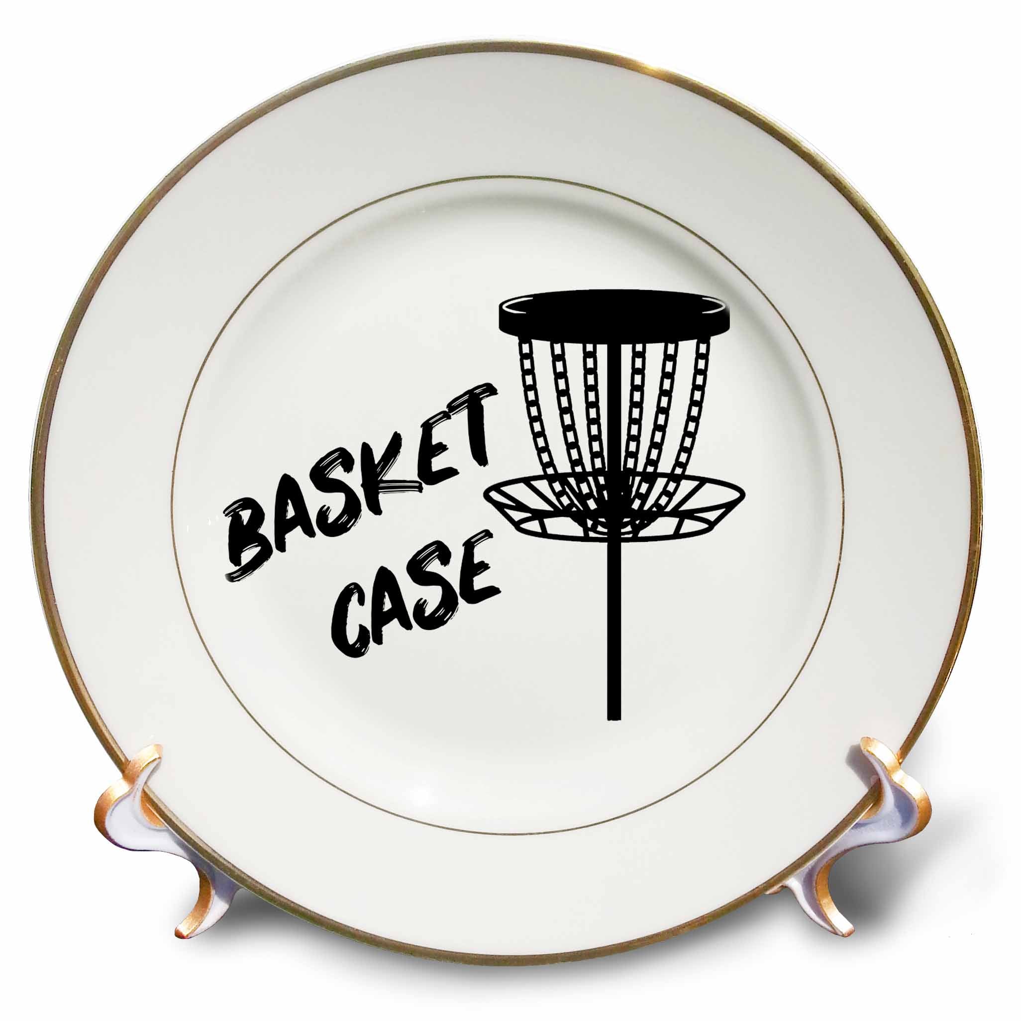 3dRose Basket case Written Near a Black disc Golf Basket on White Background. - Plates (cp-382283)