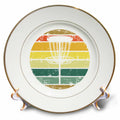 3dRose White disc Golf Basket Over Retro Striped Circle on White Background. - Plates (cp-382289)