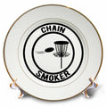 3dRose Chain Smoker in a Circle with disc Golf Basket and disc on White. - Plates (cp-382298)