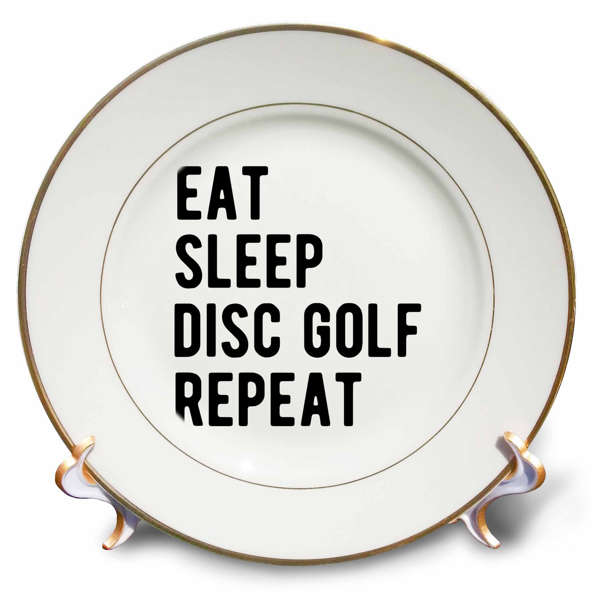 3dRose Eat Sleep Disc Golf Repeat in bold black lettering on white background - Plates (cp-382302)