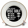 3dRose How to Play Disc Golf Throw Curse Find disc Repeat. White on Black. - Plates (cp-382303)