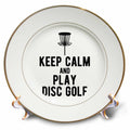 3dRose Keep Calm and Play Disc Golf with disc Golf Basket on White Background - Plates (cp-382308)
