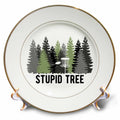 3dRose Stupid Tree with disc and Basket in a Row of Pines on White Background - Plates (cp-382312)