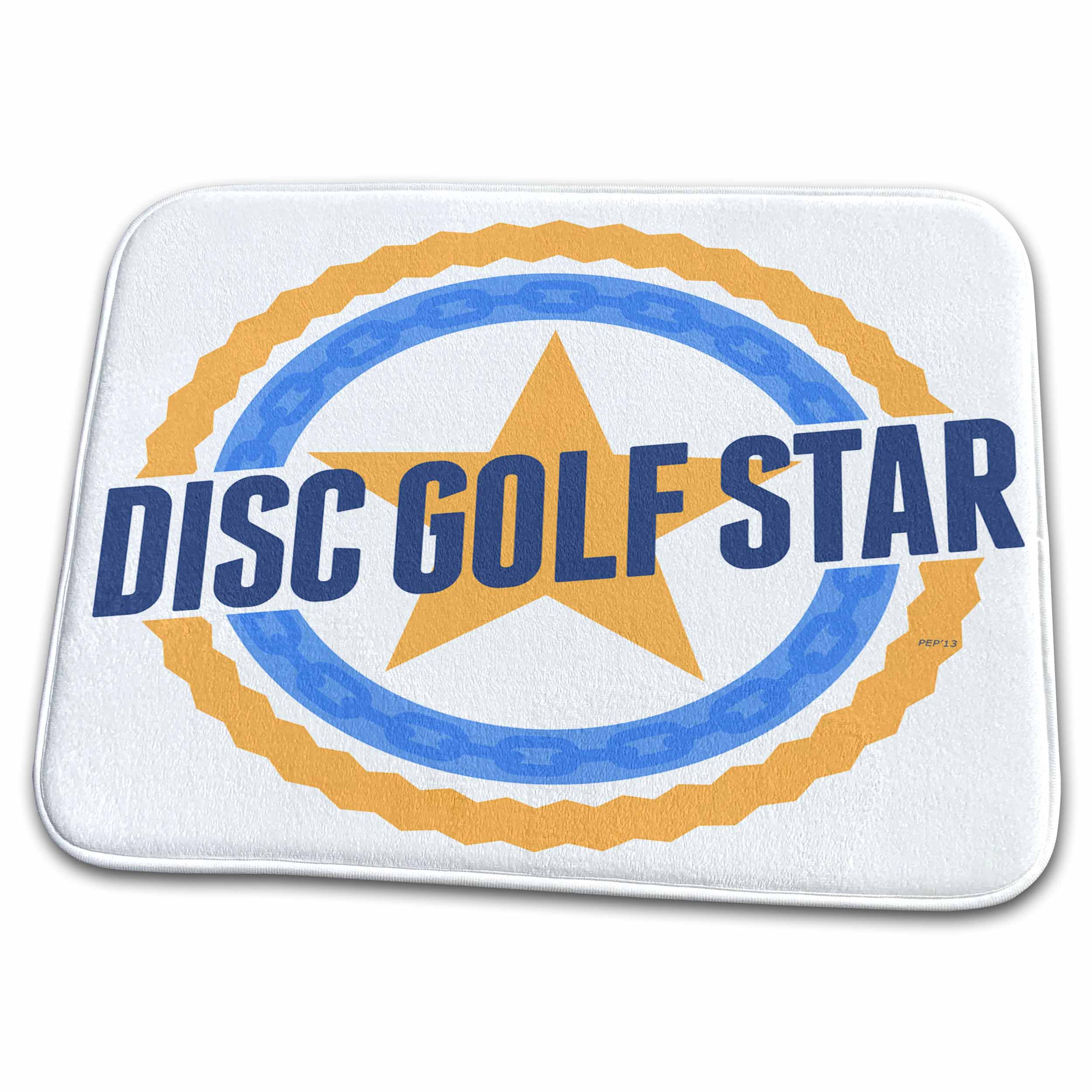 3dRose Disc Golf Star - text with chains disc golf star graphic... - Dish Drying Mats (ddm-173457)
