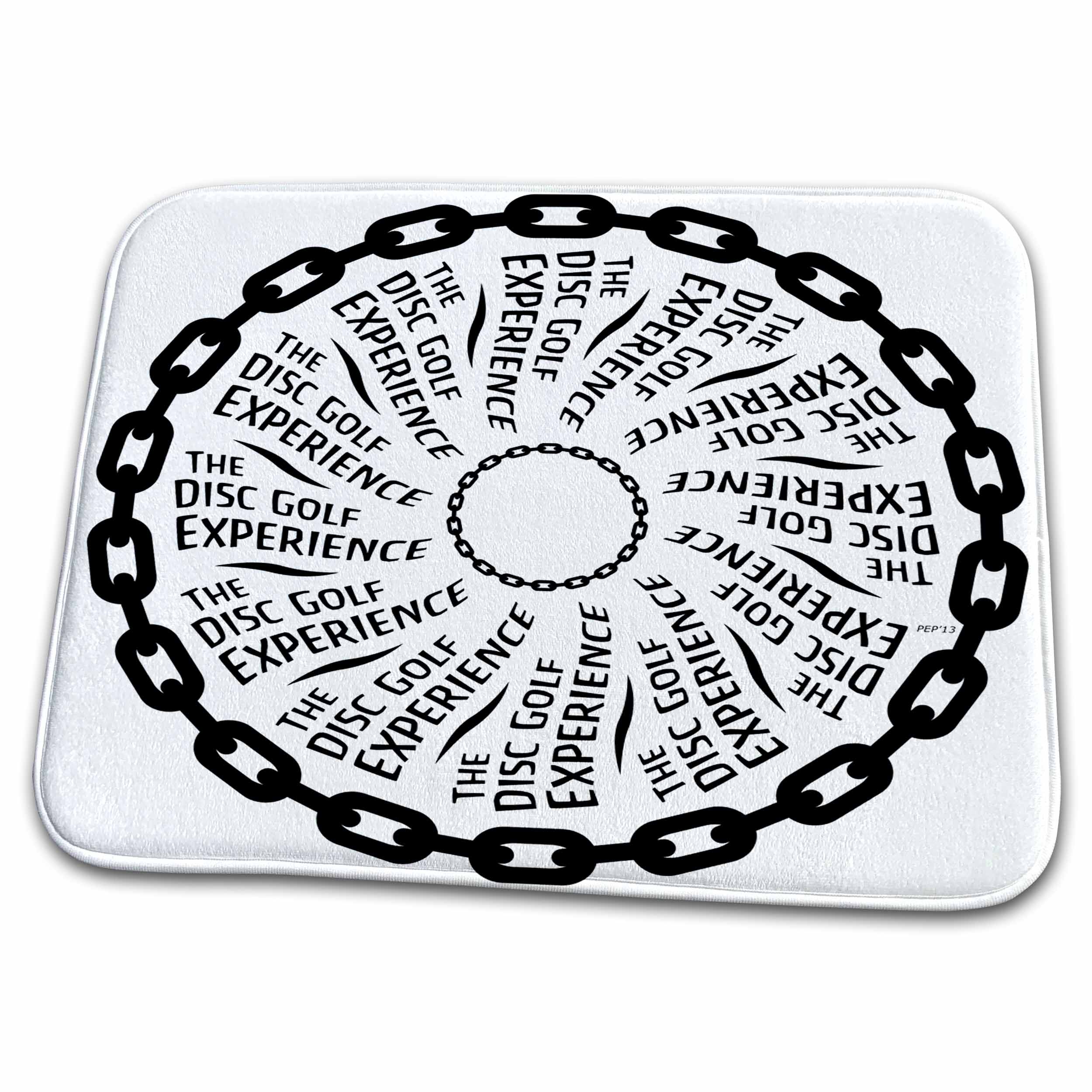 3dRose The Disc Golf Experience - black and white chains disc golf... - Dish Drying Mats (ddm-173459)