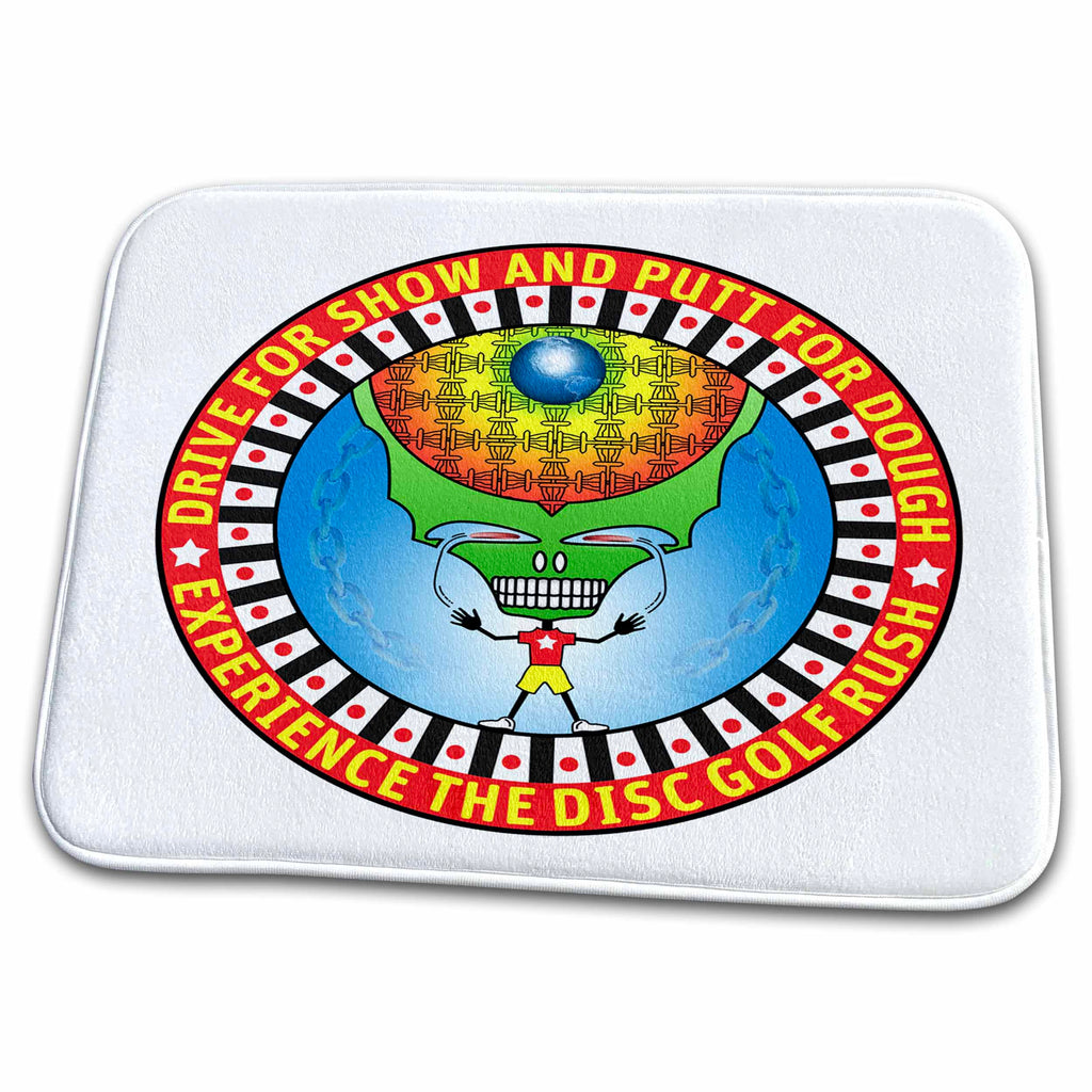 Dish Drying Mat - Experience The Rush fun frisbee disc golf design of skeleton player with vision Designs Disc Golf