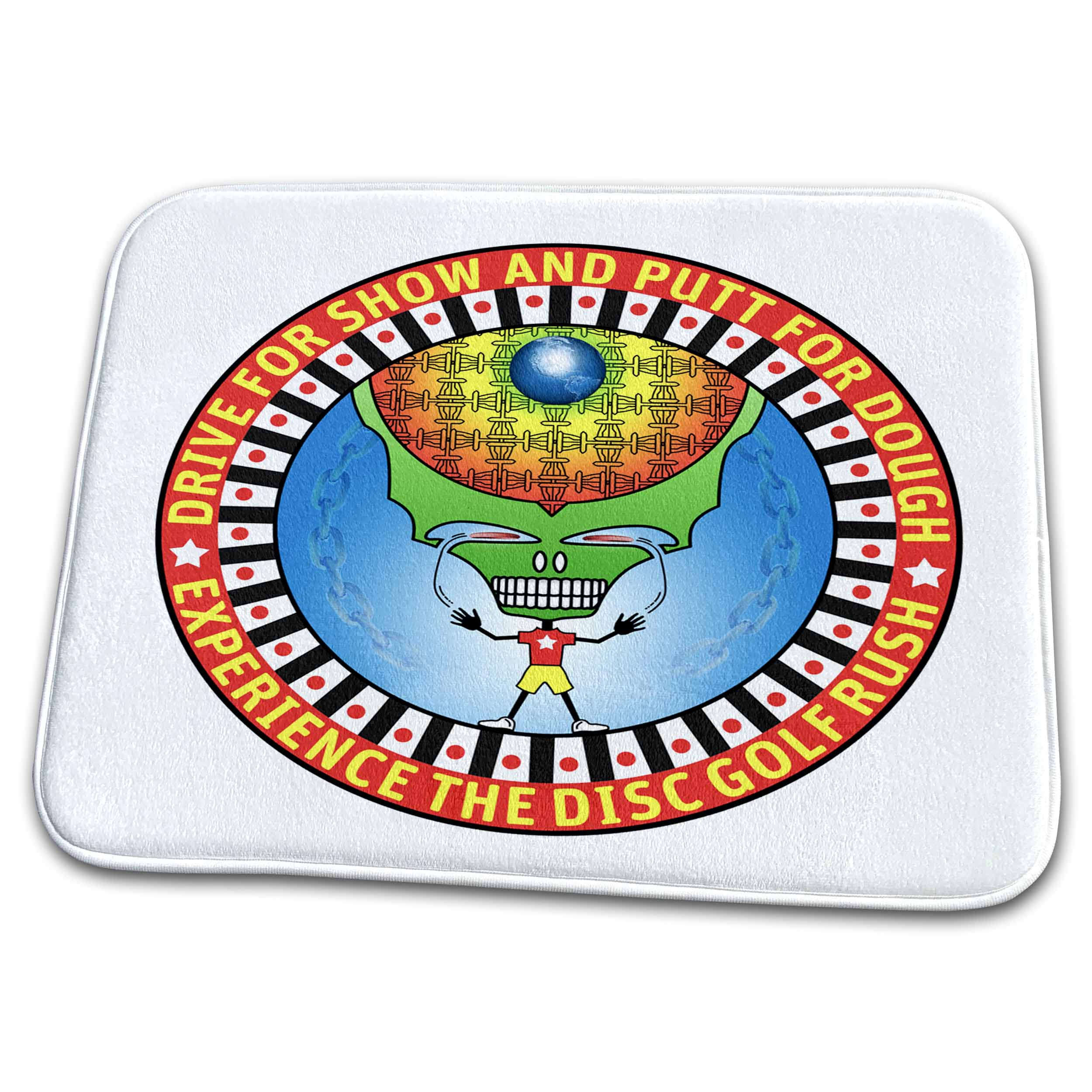 Dish Drying Mat - Experience The Rush fun frisbee disc golf design of skeleton player with vision Designs Disc Golf