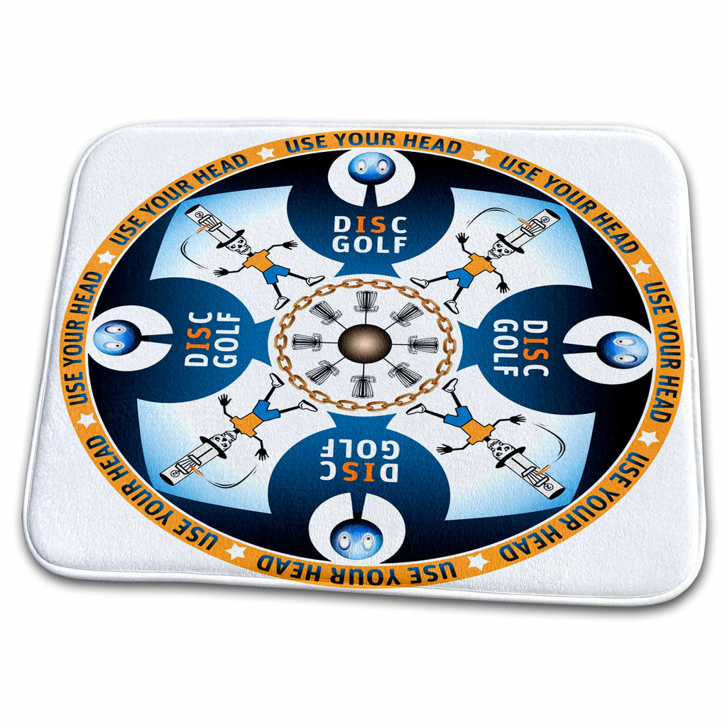 Dish Drying Mat - Use Your Head 1 skeleton disc golfer uses his hat as a basket to putt in to Designs Disc Golf