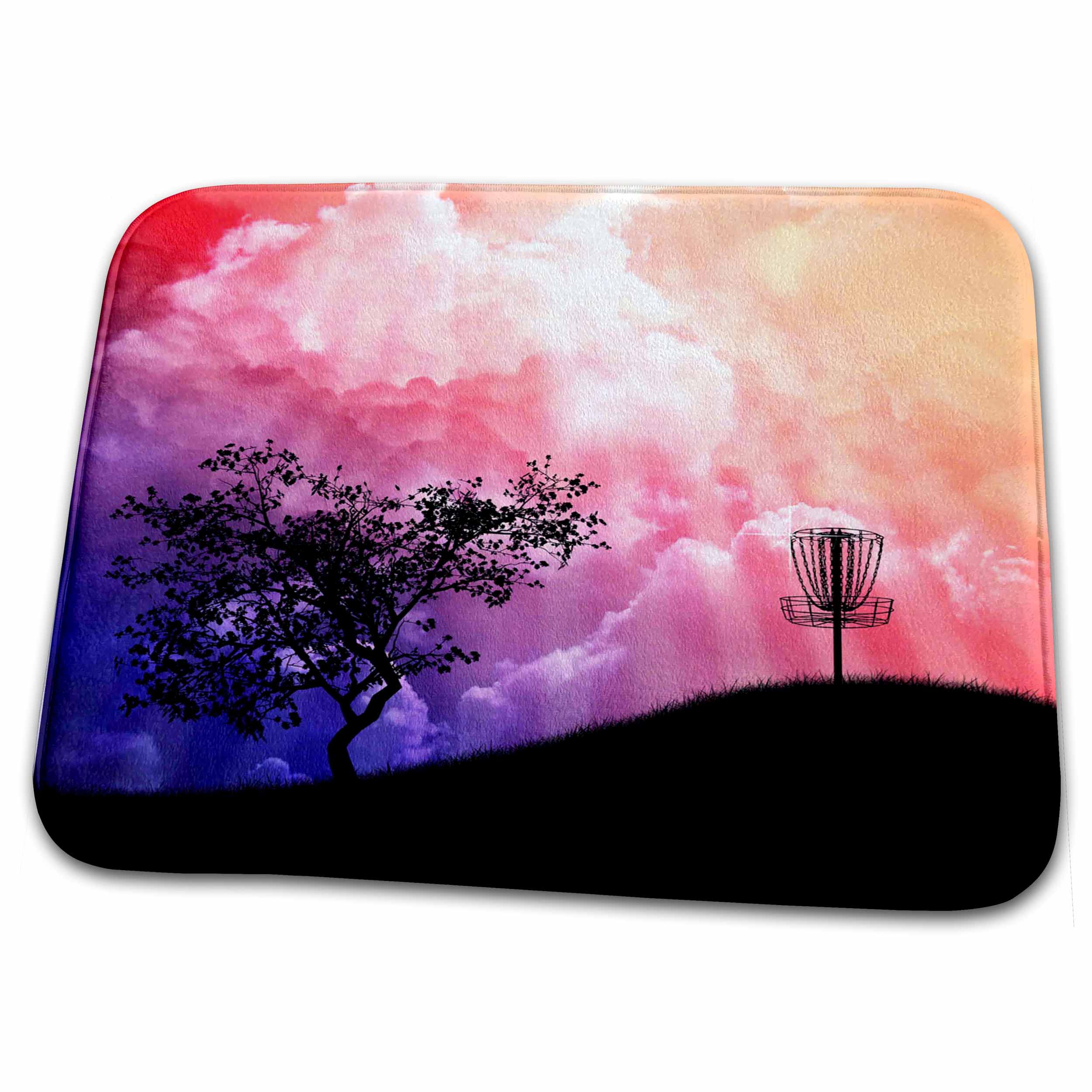 3dRose Basket On A Hill silhouette of a frisbee disc golf basket... - Dish Drying Mats (ddm-23727)