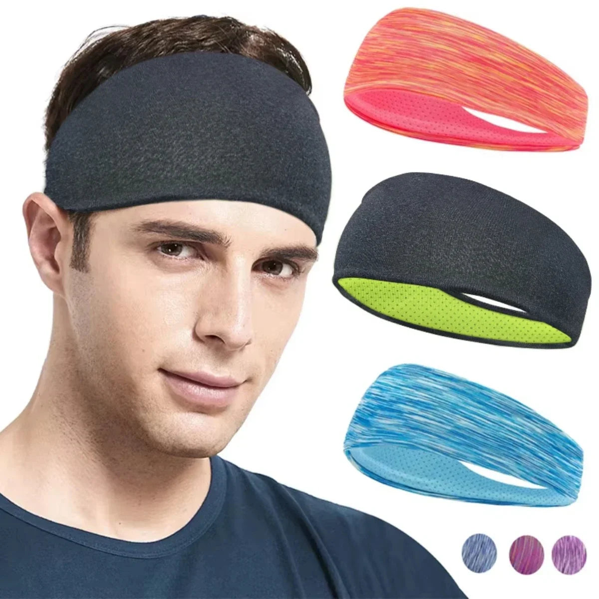 3 Pack Moisture Wicking Sports Headbands for Men & Women