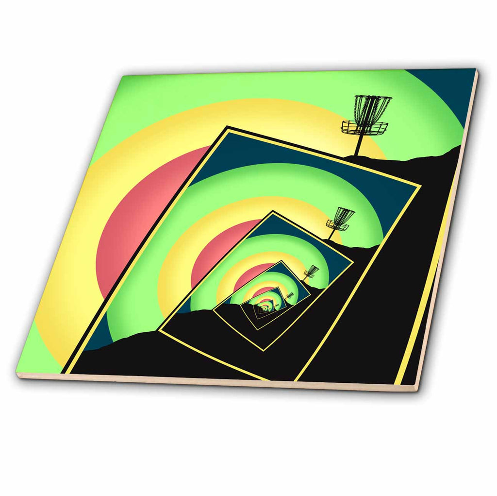 3dRose Phil Perkins - Disc Golf - Spinning Disc Golf Baskets - colorful frisbee disc golf design - Tiles (ct_243432)