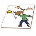 3dRose All Smiles Art Sports and Hobbies - Funny Cool Moose Throwing Frisbee Cartoon - Tiles