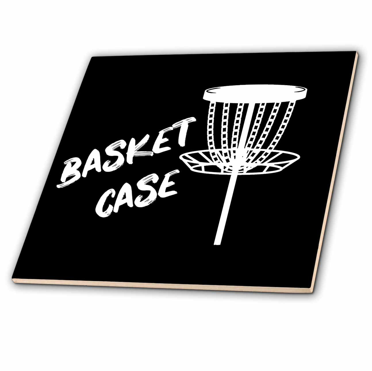3dRose Basket case Written Near a White disc Golf Basket on Black Background. - Tiles (ct-382282)