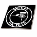 3dRose Boss of the Toss in a circle with disc golf basket and disc on black. - Tiles (ct-382295)