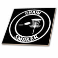 3dRose Chain Smoker in a circle with disc golf basket and disc on black. - Tiles (ct-382297)