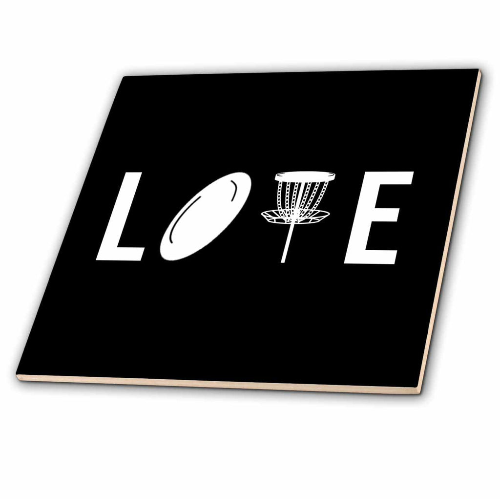 3dRose Love Spelled with disc Golf Clipart. White on Black Background. - Tiles (ct-382309)