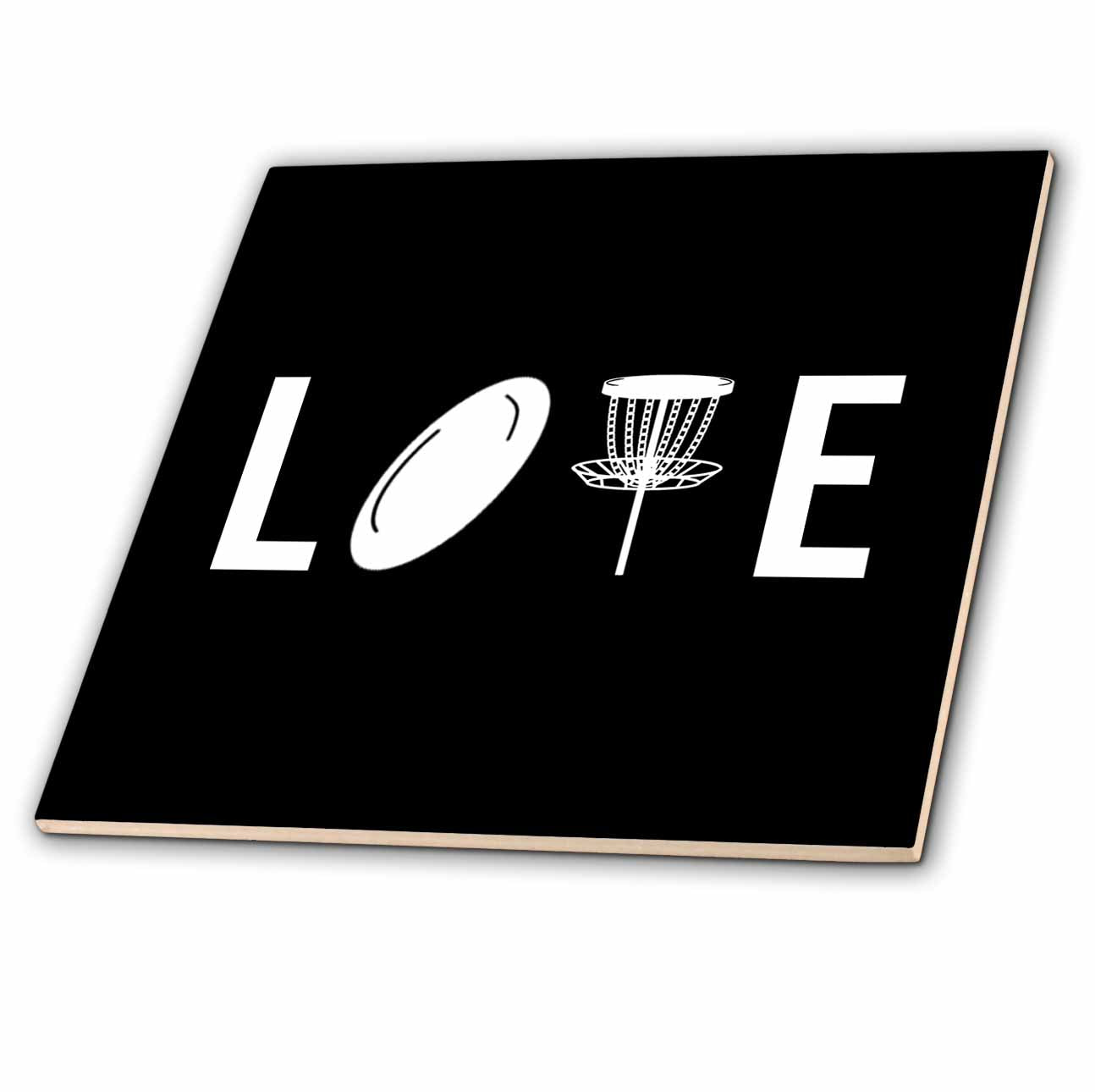 3dRose Love Spelled with disc Golf Clipart. White on Black Background. - Tiles (ct-382309)