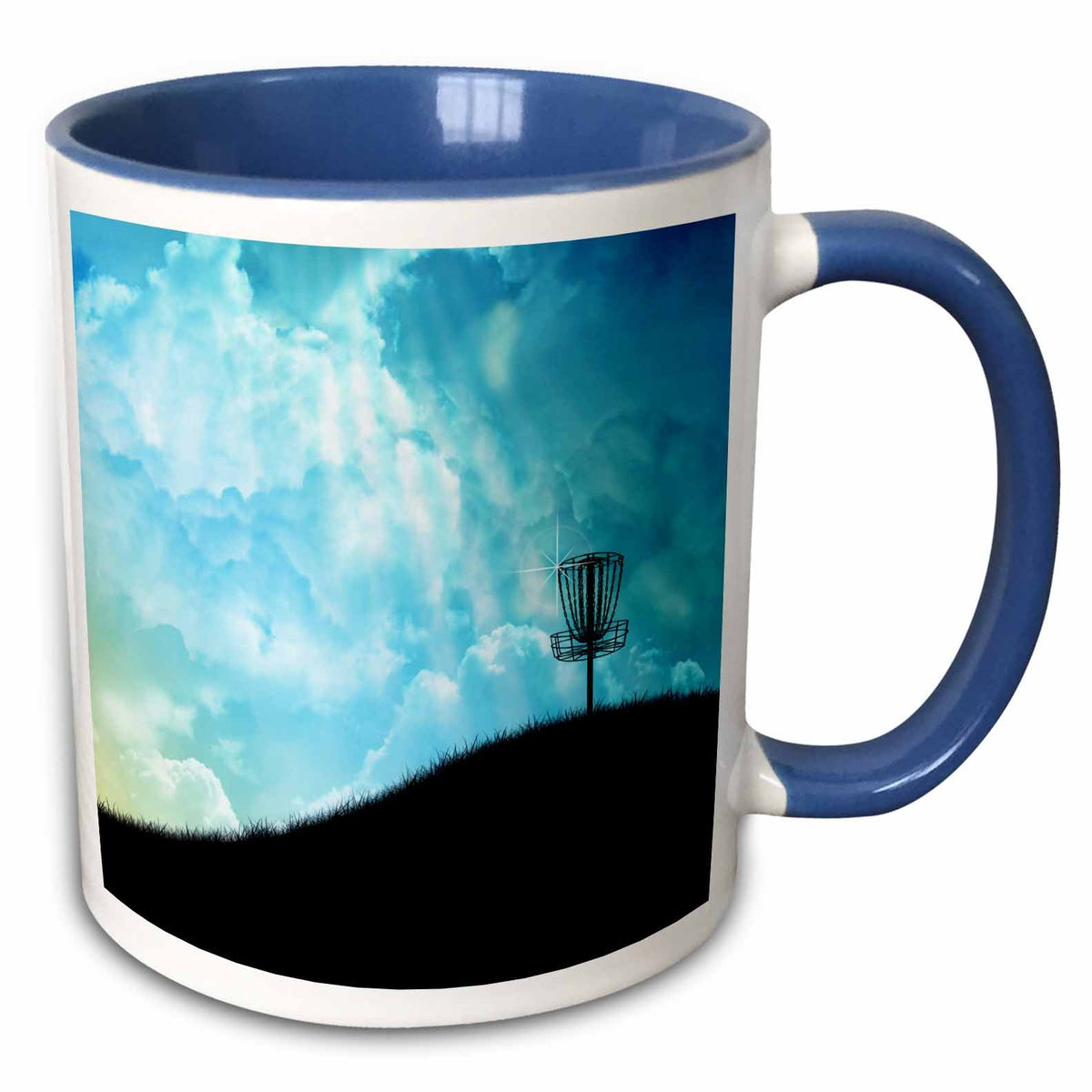 3dRose Basket On A Hill - silhouette of a frisbee disc golf basket with chain... - Mugs (mug_120327)
