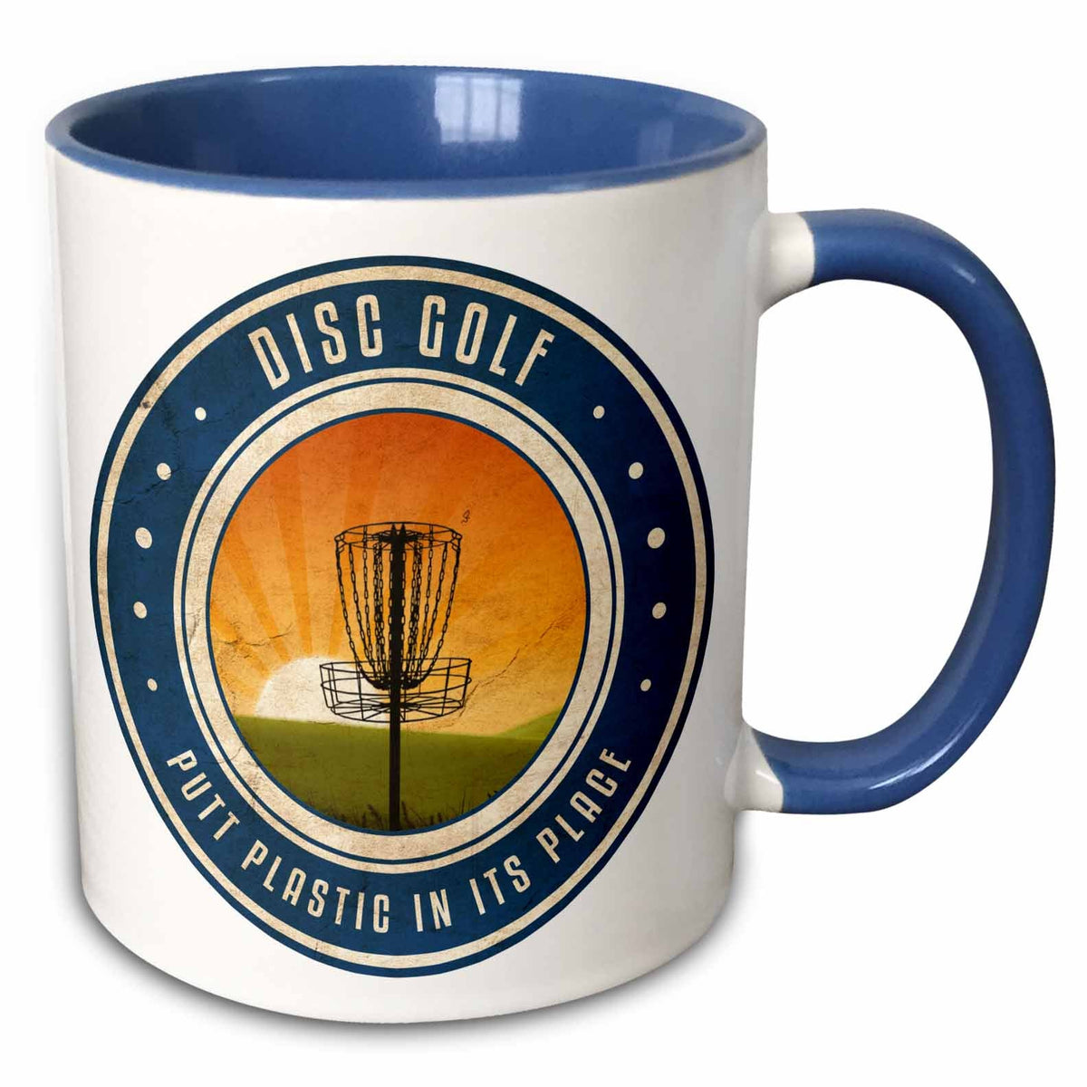 3dRose Putt Plastic In Its Place #11 - silhouette of frisbee disc golf basket as... - Mugs (mug_39411)