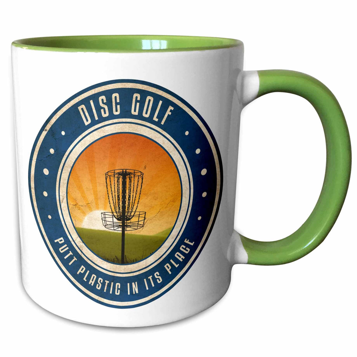3dRose Putt Plastic In Its Place #11 - silhouette of frisbee disc golf basket as... - Mugs (mug_39411)