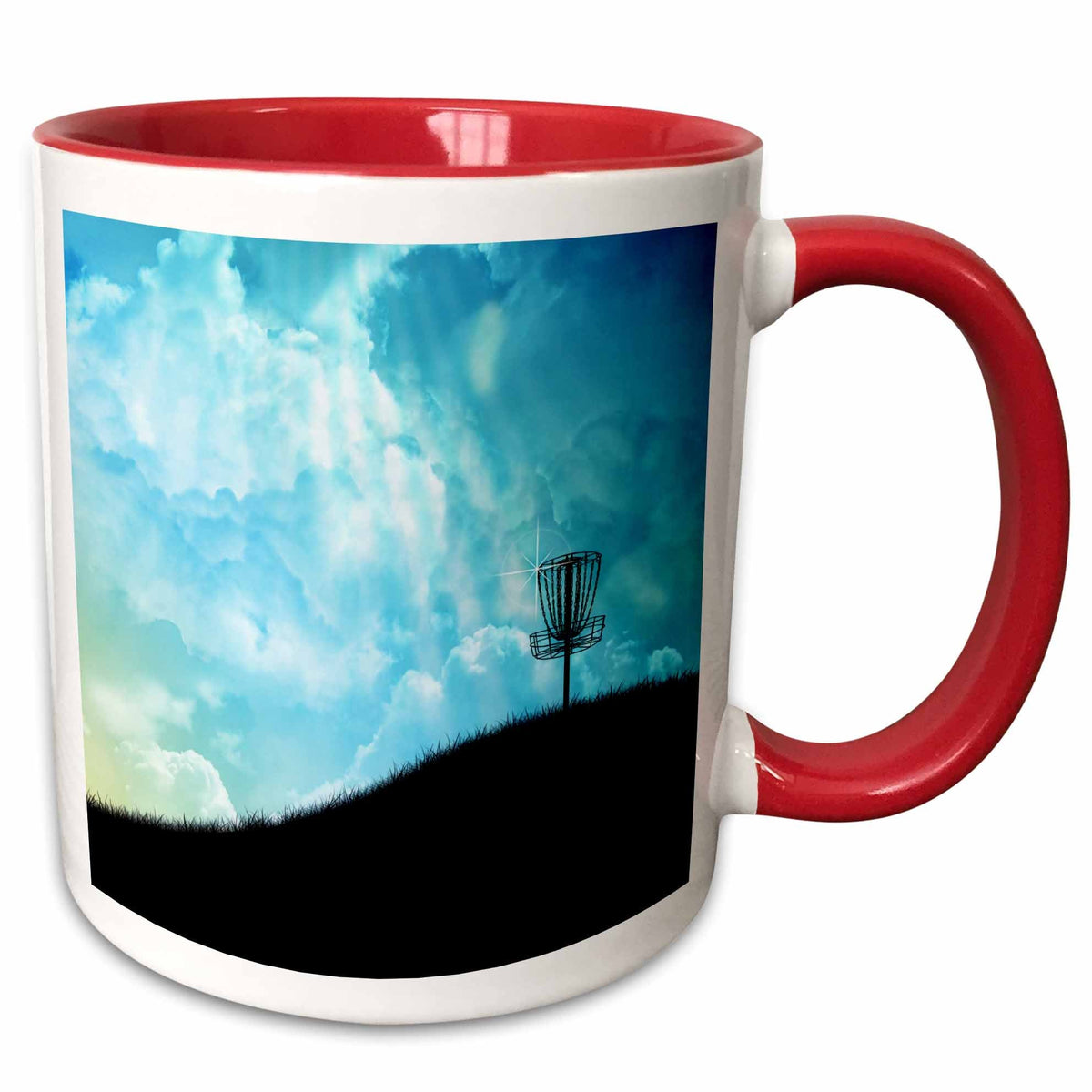 3dRose Basket On A Hill - silhouette of a frisbee disc golf basket with chain... - Mugs (mug_120327)