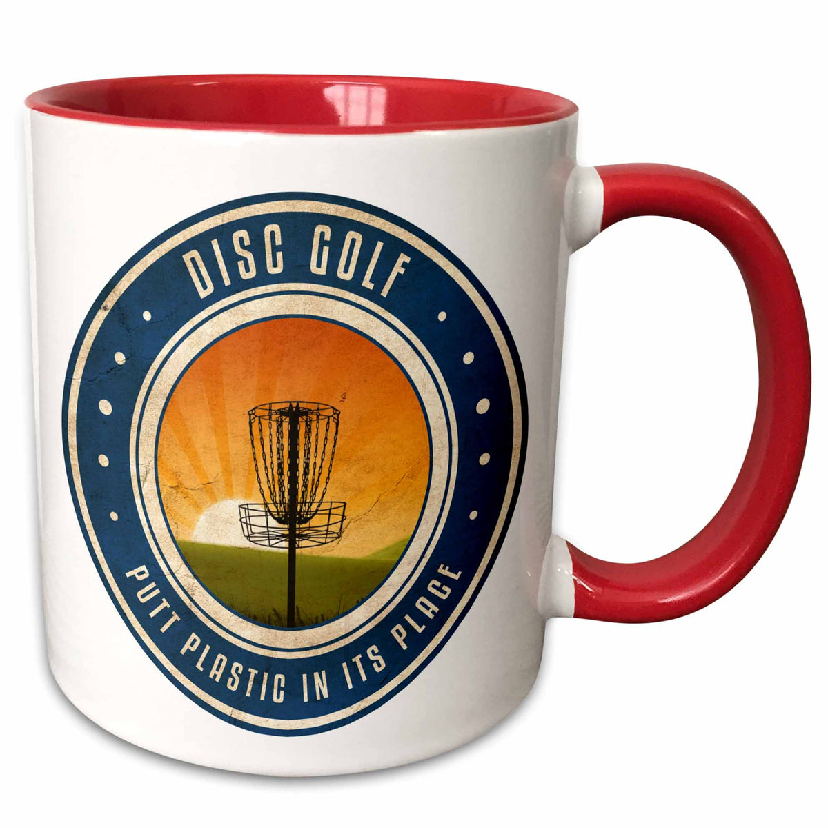 3dRose Putt Plastic In Its Place #11 - silhouette of frisbee disc golf basket as... - Mugs (mug_39411)