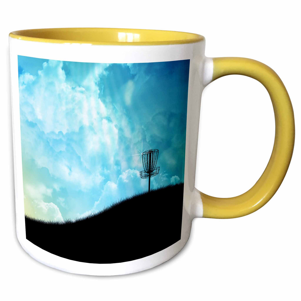 3dRose Basket On A Hill - silhouette of a frisbee disc golf basket with chain... - Mugs (mug_120327)