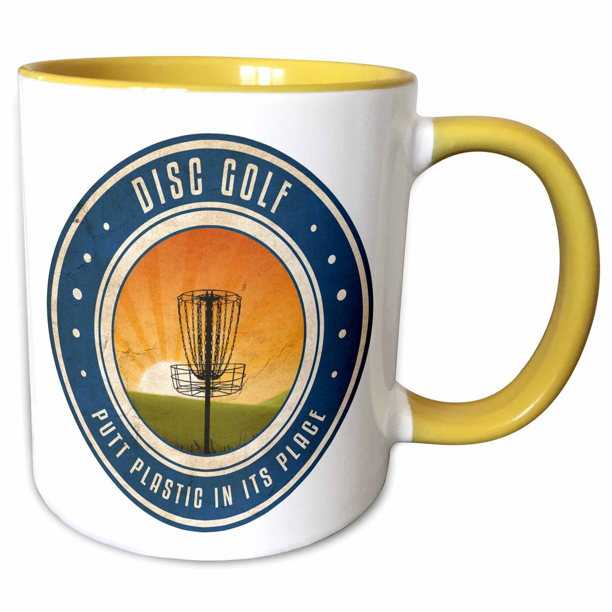 3dRose Putt Plastic In Its Place #11 - silhouette of frisbee disc golf basket as... - Mugs (mug_39411)