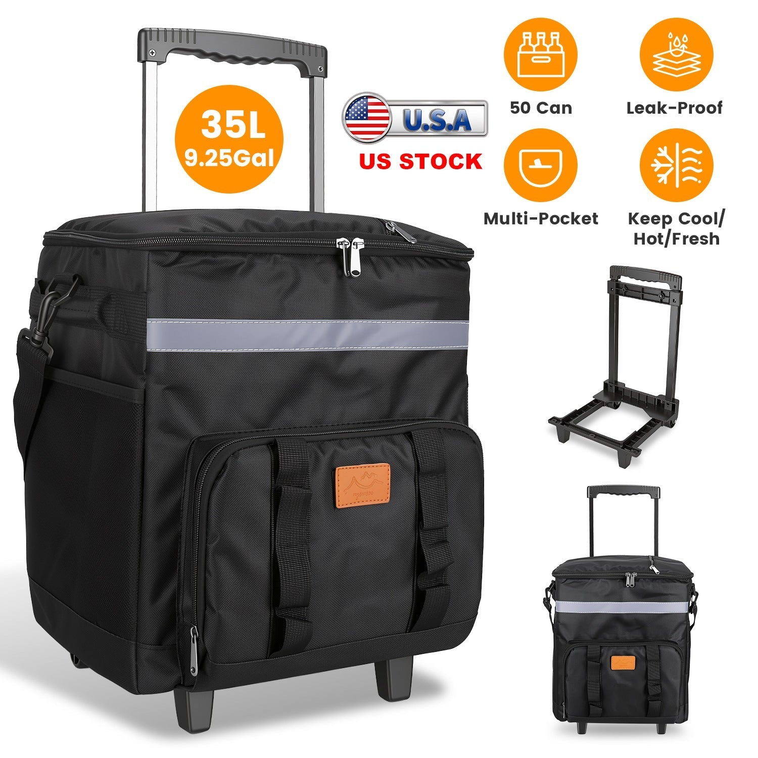 Rolling Cooler Bag with Wheels - 35L Insulated Collapsible