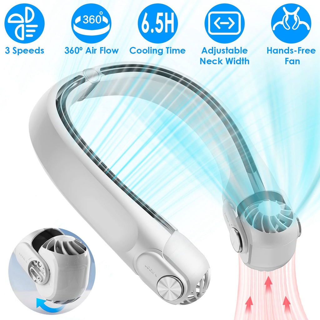 Portable Neck Hanging Fan Hands-free Cooling Personal Fan with 3 Speeds 360¼Air Flow Adjustable Neck Width for Home Office Travel Dormitory