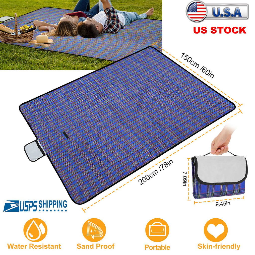 60" x 78" Waterproof Picnic Blanket Handy Mat with Strap Foldable Camping Rug for Camping Hiking Grass Travelling