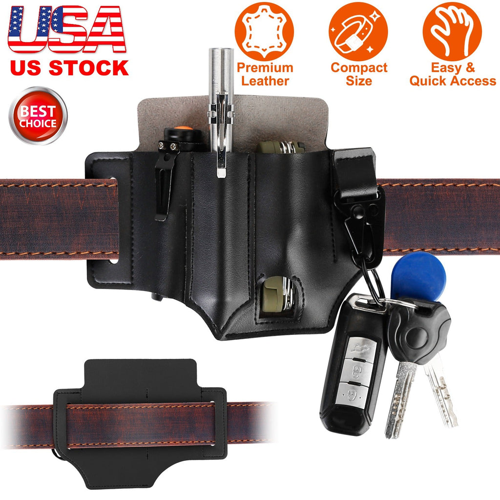 Multi-tool Sheath for Belt Leather EDC Pocket Organizer for Men EDC Leather Pouch Flashlight Sheath