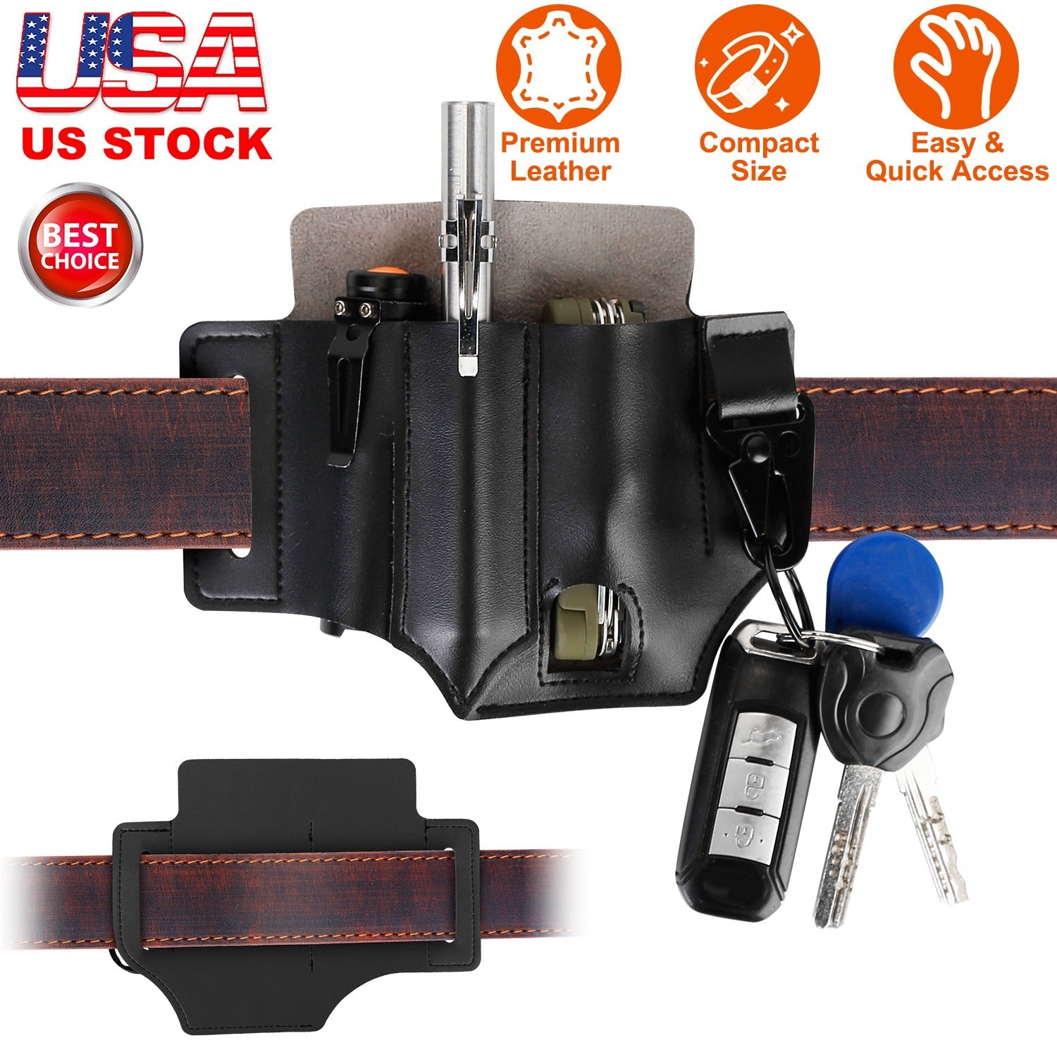 Multi-tool Sheath for Belt Leather EDC Pocket Organizer for Men EDC Leather Pouch Flashlight Sheath