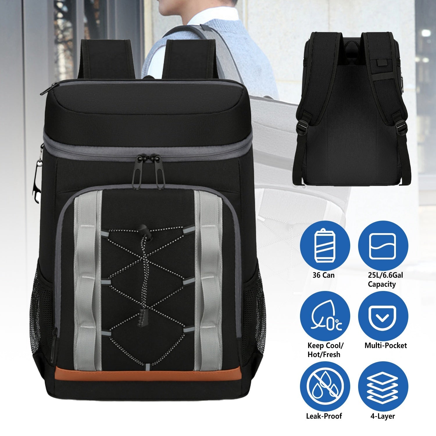Cooler Backpack 36 Can Leakproof Insulated Cooler Backpack with 25L/6.6Gal for Picnic Camping Beach Hiking Fishing Travel