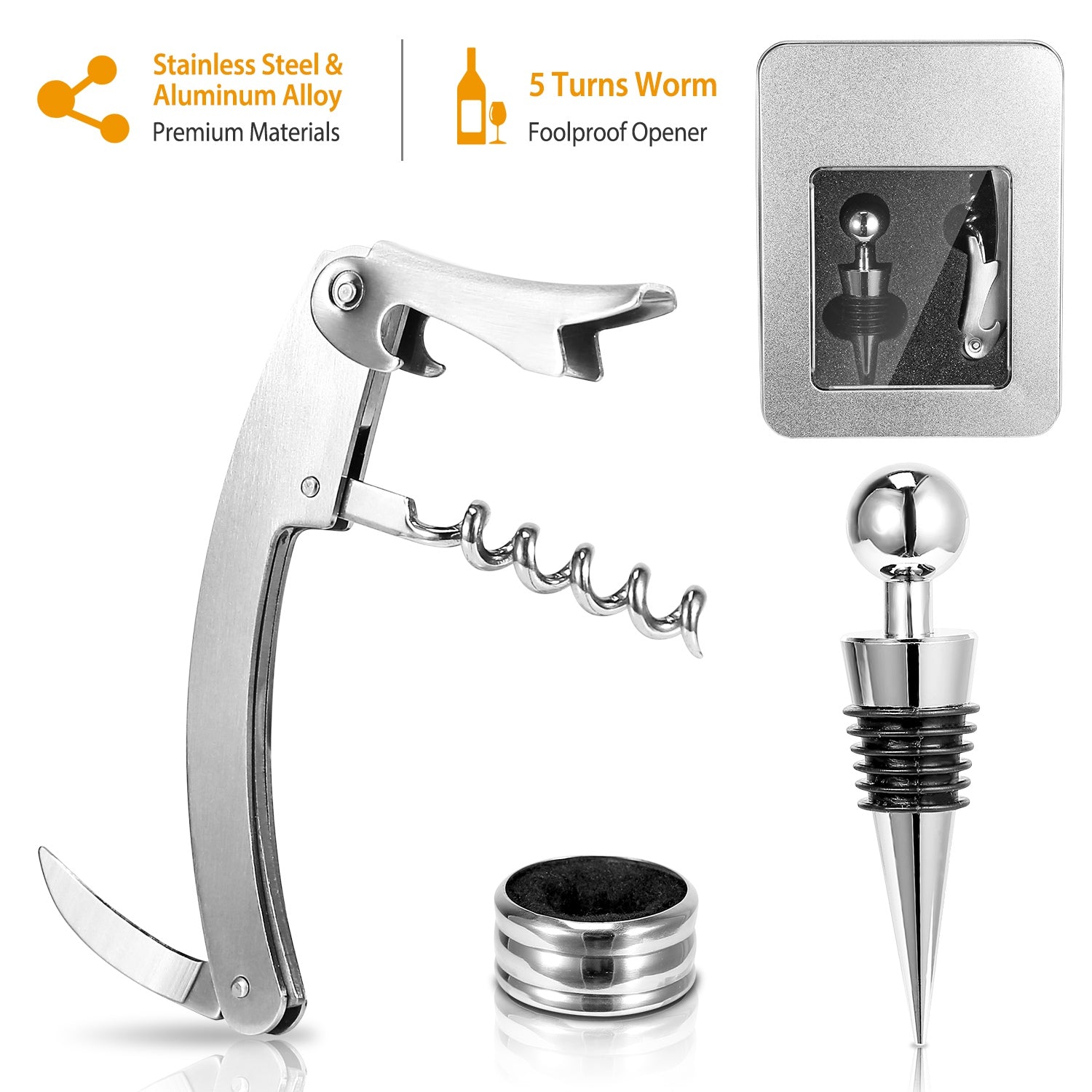 3Pcs Corkscrew Bottle Opener Set Tool Foil Cutter Drip Collar Protector Cork Stopper Wine Bottle Cap Opener